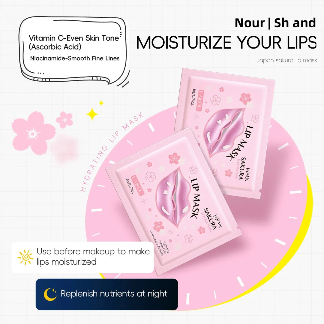 Japan Sakura Collagen Lip Mask Moisturizing Firming Deeply Nourish Relieve Dry Lips Moisturizer Lip Patches Gel Pads Skin Care