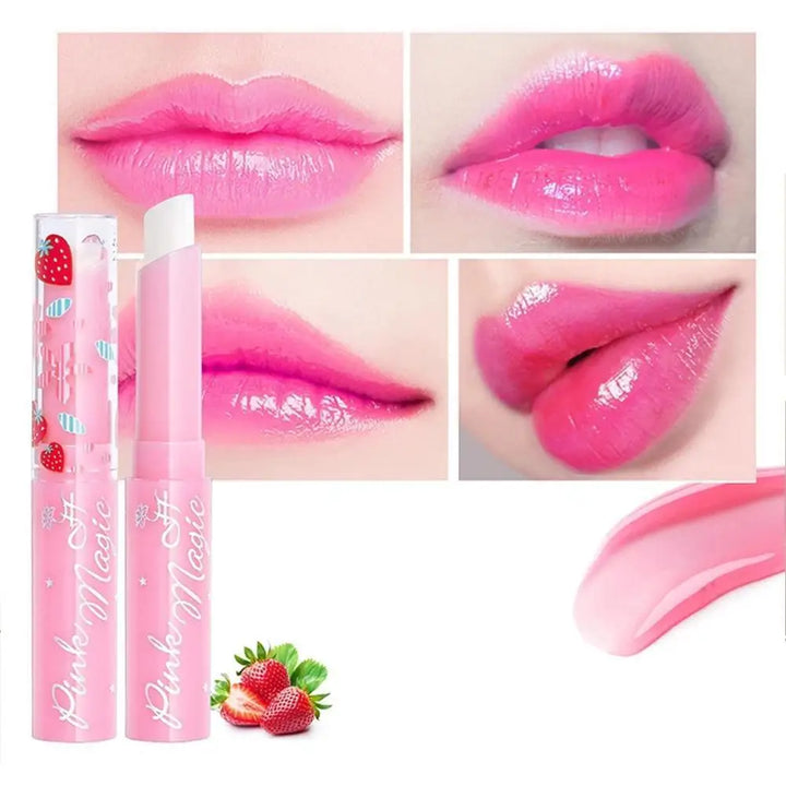 Strawberry Temperature Color Changing Lip Balm Moisturizing Long Lasting Nourishing Lipstick Pink Magic Lip Gloss Cosmetics 5PCS