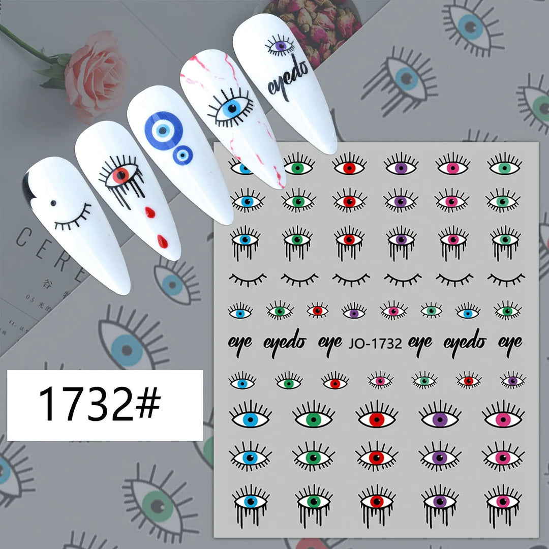 Nail Art Stickers Water Decals Eyes Stripe Nail Art Decorations for Manicure Accessories Press on Nails Foil Stickers and Decals