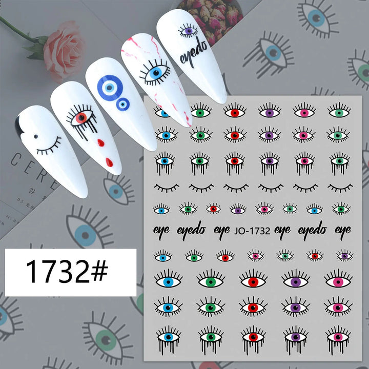 Nail Art Stickers Water Decals Eyes Stripe Nail Art Decorations for Manicure Accessories Press on Nails Foil Stickers and Decals