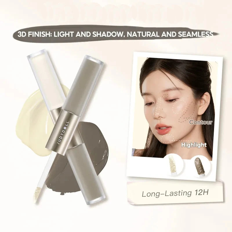 Judydoll Dual Head Liquid Highlighter & Contour Duo Matte Natural Long-lasting Powder-free for Beginner Nose Shaping Pen Makeup