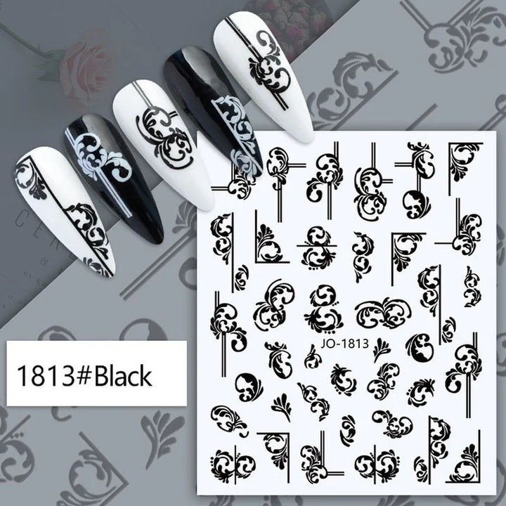 Nail Art Stickers Woman Girl Sexy Sticker Body Press on Nail Slider Black White Decal Decoration Nail Design Accessories Wraps