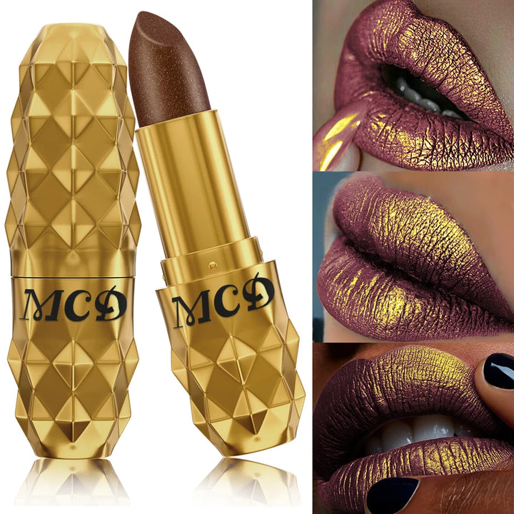 5 colors pearlescent metallic lipstick bold& intense glitter shinny lip tint  long lasting lip senior matte lip makeup gifts
