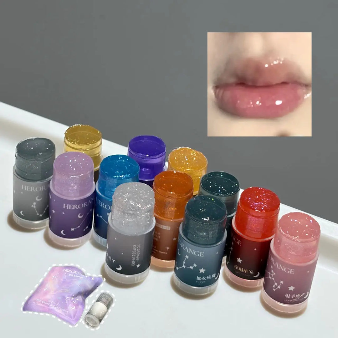 Herorange 12 Zodiac Lip Balm Set, Glitter Hydrating Gloss Oil, Moist Shiny Lip Tint Kit Daily Girly Lip Gift Pack