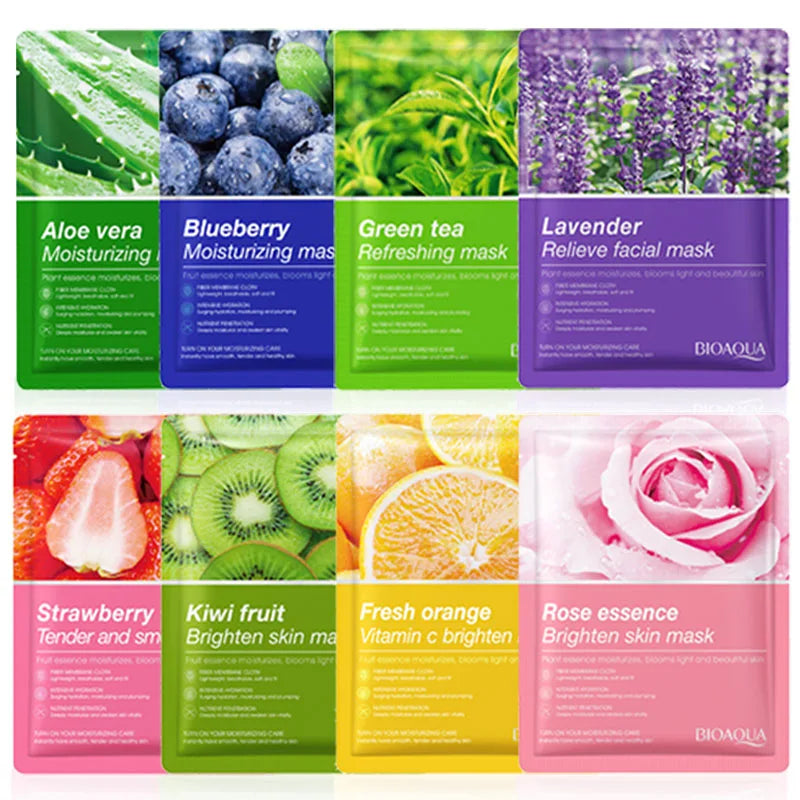 8pcs BIOAQUA Fruit Face Mask Moisturizing Facial skincare Anti-aging Hydrating Facial Masks Face Sheet Mask Skin Care Products