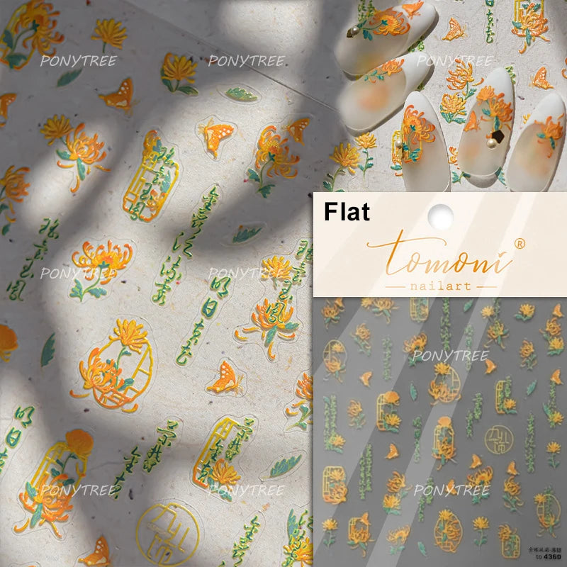 Flowers Blooming Cherry Blossom Sakura Living Peach Branch 5D Soft Relief Spring Adhesive Nail Art Sticker Chic Manicure Decals
