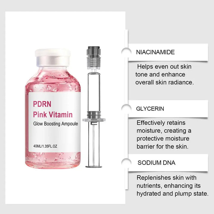 PDRN Pink Vitamin Face SerumGlow Boosting Ampoule,Brightening Hydrating, Soothes Dry Skin,Evens Tone for Radiant Skin Care 40ml