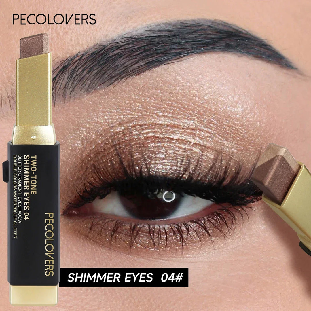 1pc PECOLOVERS Aurora Shimmer 2-Tone Gradient Glitter Eyeshadow Stick - Long-Lasting, Waterproof, Formaldehyde-Free