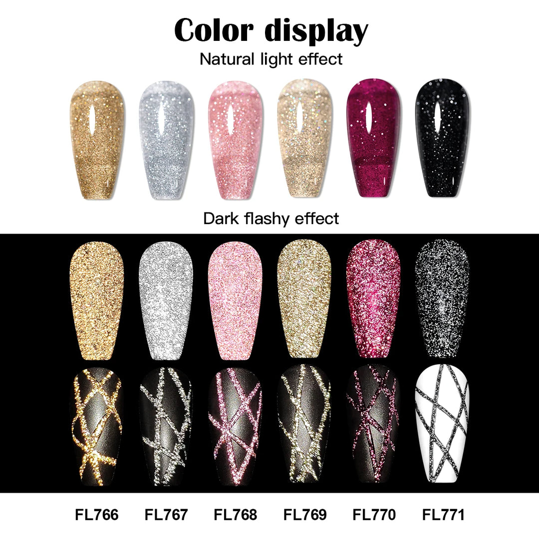 FOUR LILY 5ml Reflective Glitter Liner Nail Gel Polish Gold Silver Red Sparkling Nail Supplies UV/LED Varnish Painting Gel