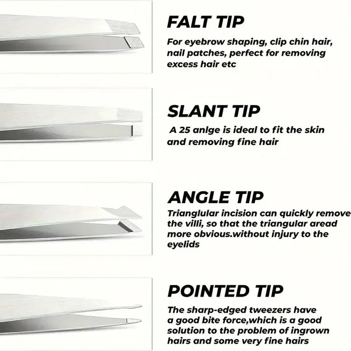 4pcs Professional Tweezers Set Stainless Steel Perfect for Grooming Eyebrow Hair Removal Splinter and Ingrown Hair Removal More