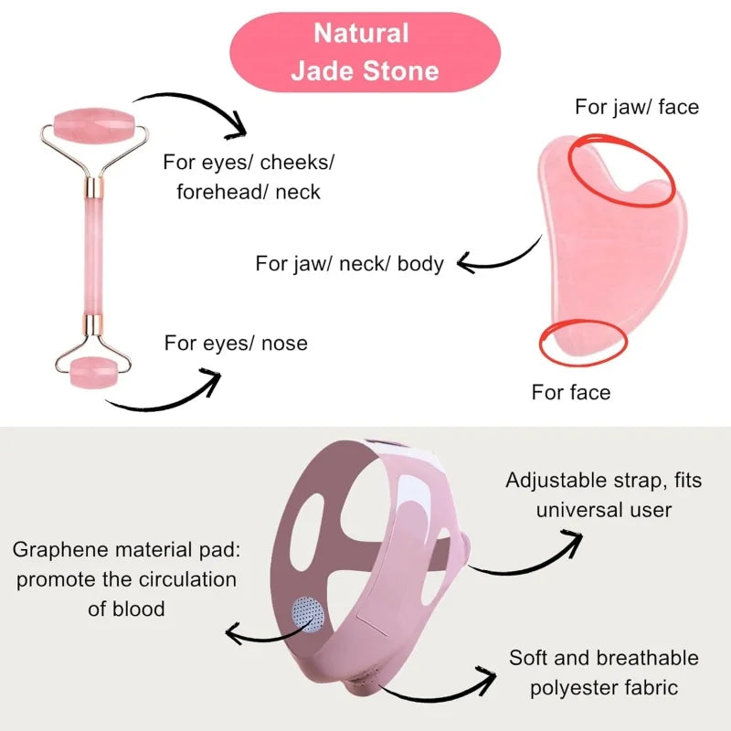 Facial Sculpting Mask & Facial and Eye Mask Massage Roller Reusable Adjustable V-shaped Face Bandage Portable Body Massage Tool