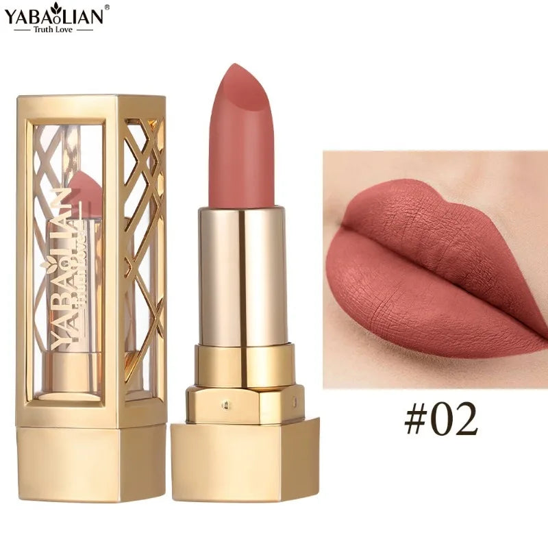 12 Color Gold Tube Lipstick Matte Pearlescent Glitter Shiny Velvet Lipsticks Red Brown Waterproof Lasting Solid Lip Gloss Makeup