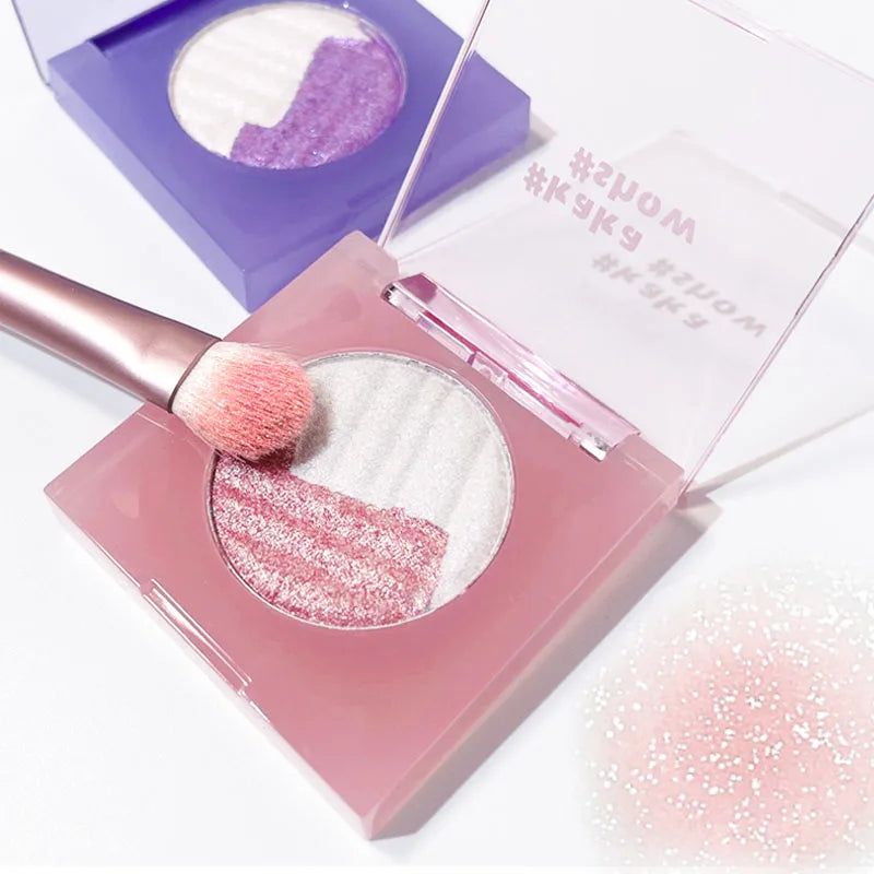 Kakashow Aurora Two-Tone Highlighter Powder, Long-Lasting, Enhances Complexion, Brightens Eye Makeup, Highlighter and Contouring All-In-One Palette, Christmas Gift