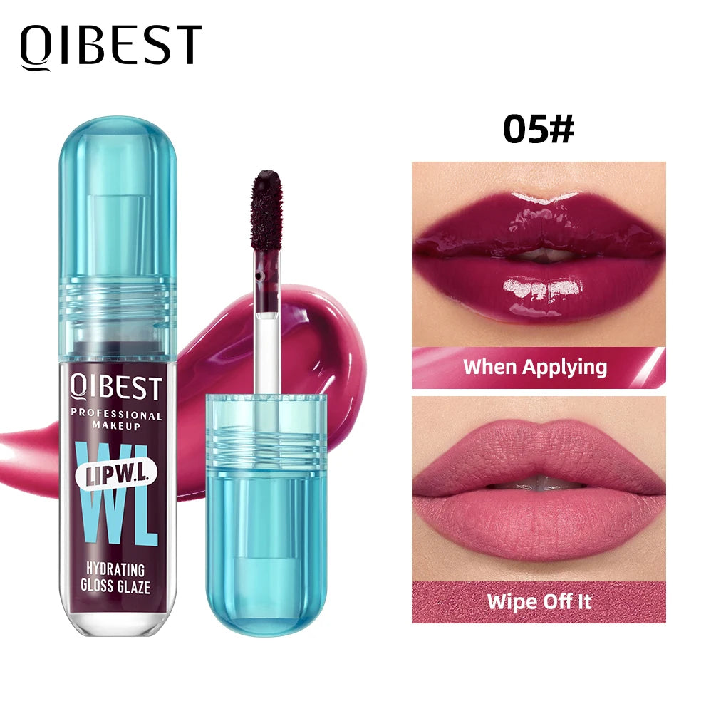 QIBEST Crystal Lip Gloss Mirror Watery Lip Glaze Long Lasting Moisturizing Lip Balm Plumping Gloss Oil Hydrating Makeup Lip Tint