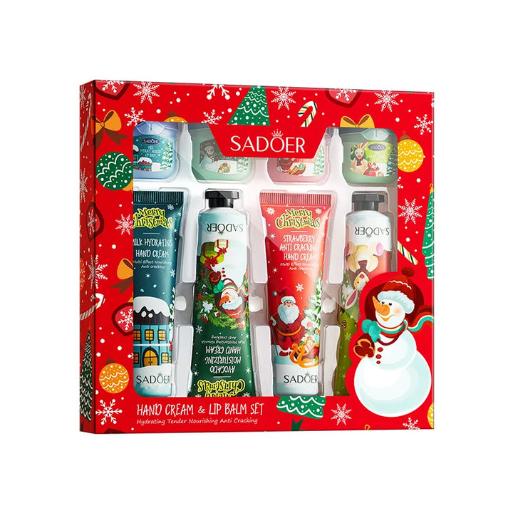 8pcs/Set SADOER Christmas Hand Cream Lip Balm Skin Care Sets Moisturizing Plump lips lipstick lip plumper Lips Hands Skin Care