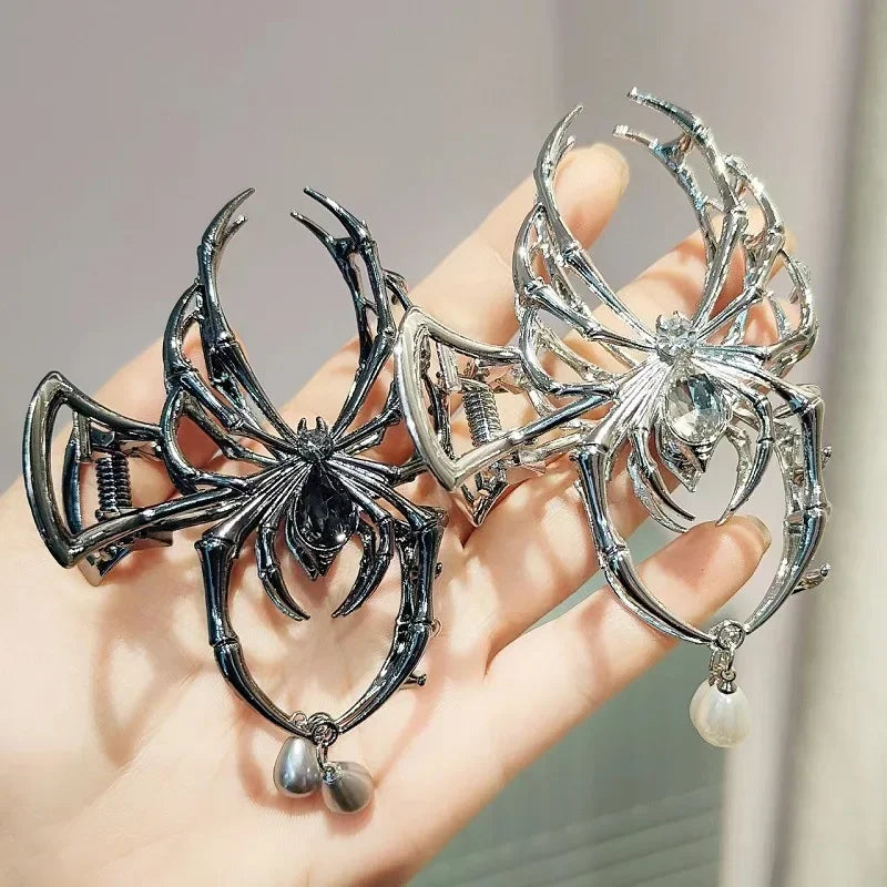 Halloween Spider Hairpin Pearl Charm Design Metal for Women, Aesthetic Mini Hair Side Clip, Party School Office Everyday Cute