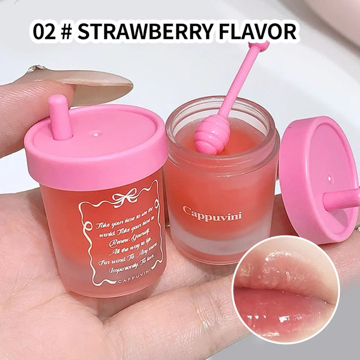 Cappuvini Juice Straw Cup Lip Mask Fruit-Flavored Lip Care Moisturizing for Day and Night in Autumn and Winter Prevents Chapped Lips Long-Lasting Moisturizing Improves Lip Lines Deeply Moisturizing Care High-Quality Lip Balm