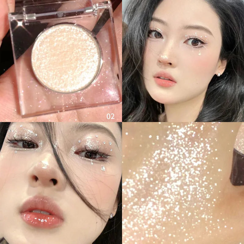 Aiccia Clear Square Single Eyeshadow Fine Glitter High Pigment Shimmer Easy for Beginner Daily Eye & Highlight Makeup