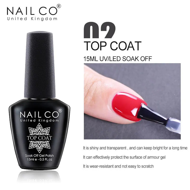 NAILCO 15ml Hema TPO Free No Wipe Top Base Coat Set Art Design Gel Nail Primer Soak Off UV Gel Nail Varnish Nail Remover Gel Kit