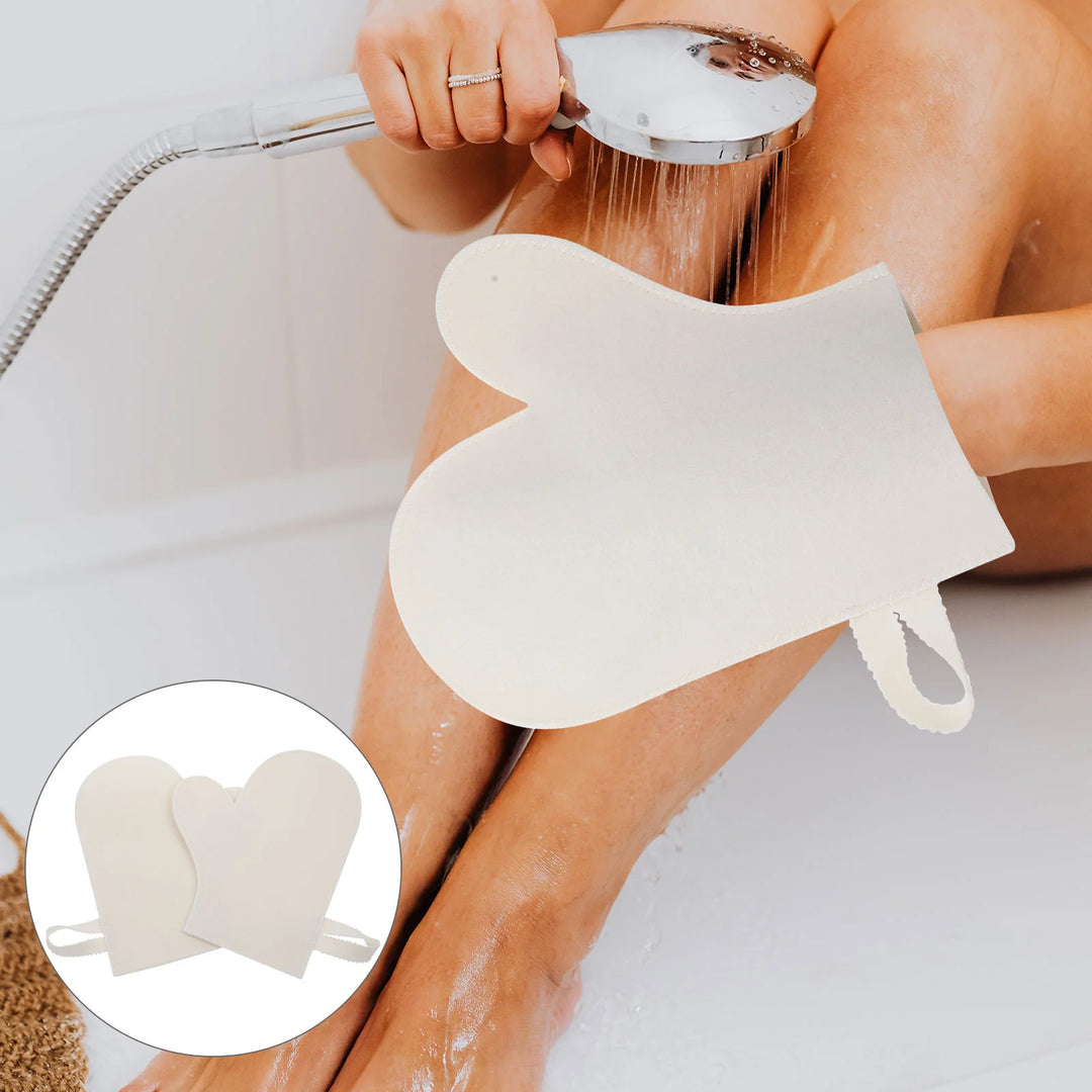 2 Pcs Grey Heat Resistant Gloves Bath Sponge Body Scrubber Sauna Tool Felt Kit Massage Glove Back Exfoliating Mitt Shower Gloves