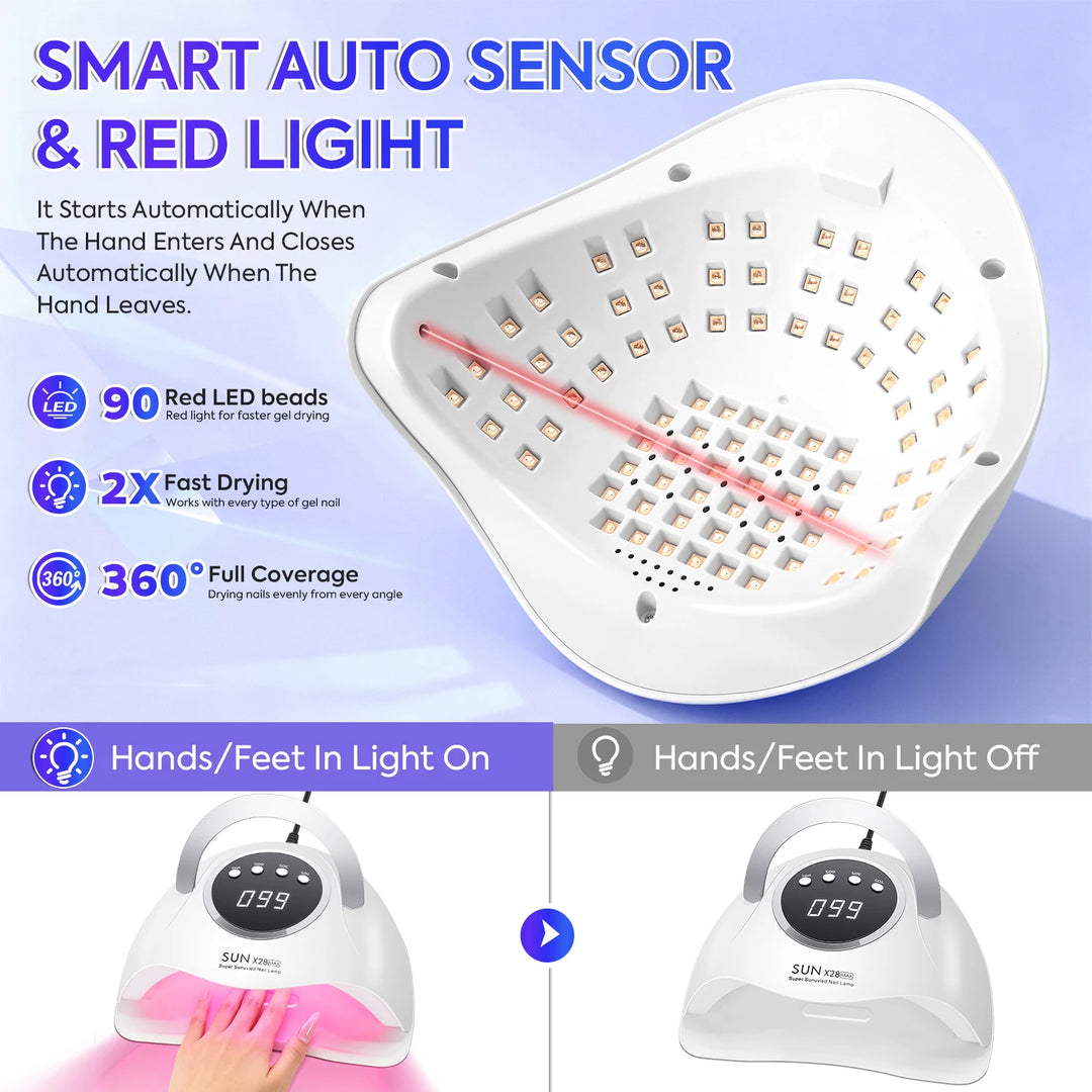 380W UV LED Nail Dryer Machine For Nails 90LEDs Gel Polish Curing Manicure Lamp With Handle Red Lights Nail Lamp For Salon