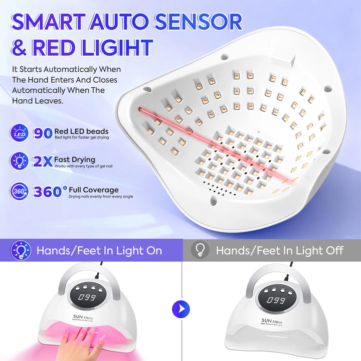 380W UV LED Nail Dryer Machine For Nails 90LEDs Gel Polish Curing Manicure Lamp With Handle Red Lights Nail Lamp For Salon
