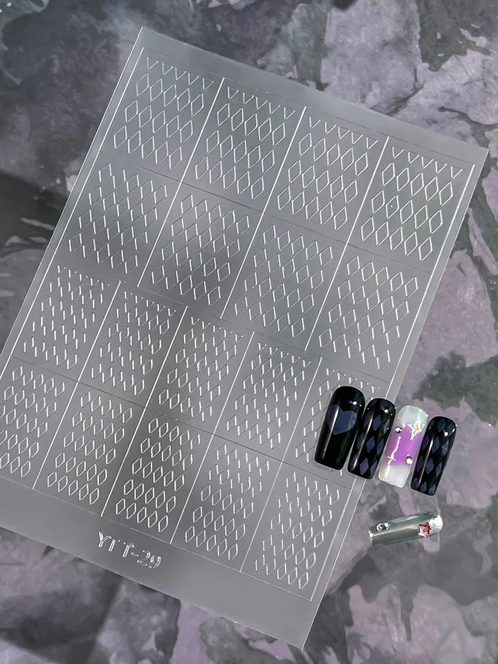 3D Checkered Transparent Spray-painted Nail Art Accessories Sticker French Line Heart-shaped Butterfly Nail Decorations Stickers
