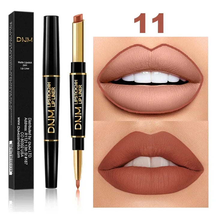 DNM Double-ended Matte Lipstick Pencil Non-stick Cup Long Lasting Lipstick Lip Liner Waterproof 2 In 1 Lip Stain Pencil Makeup