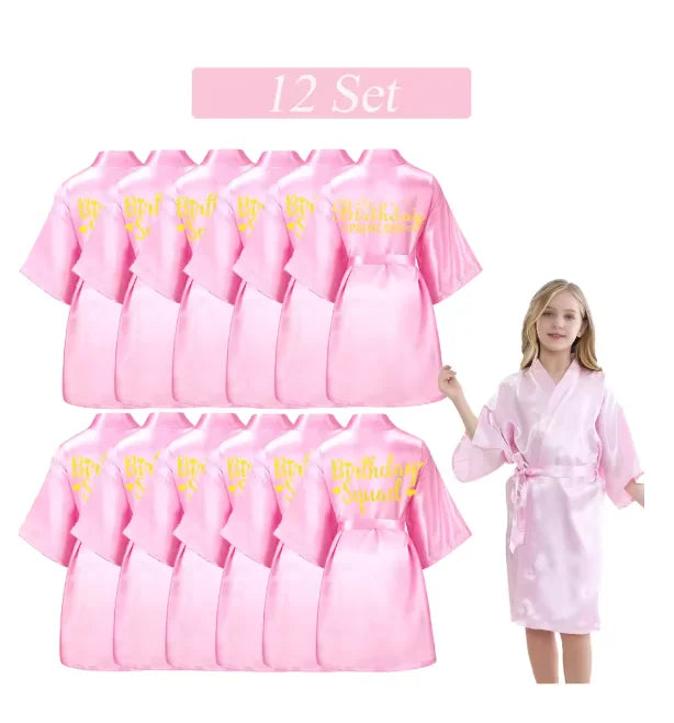 6-15 Set Spa Robes for Girls Spa Party Birthday Squad Robe Kids Satin Bathrobe Princess Kimono Girl Sleepover Party Favors