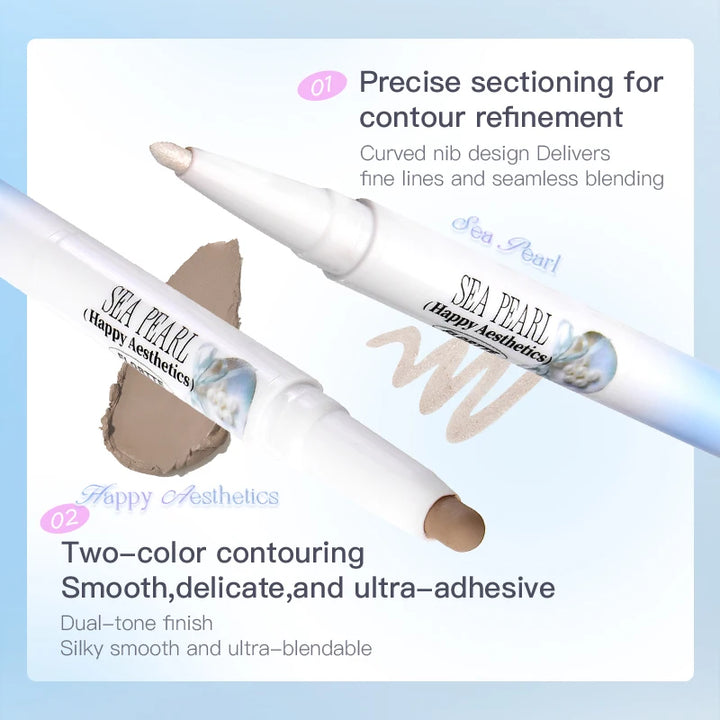 FLORTT2-in-1 Rotating Highlighter & Contour Stick, Portable Design, Face Shaping & Contouring Pen, Suitable for Makeup Beginners