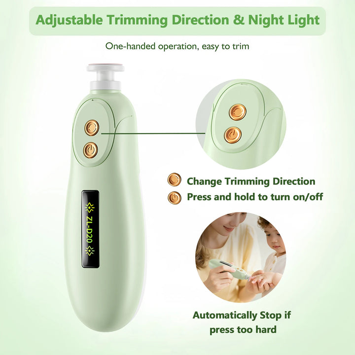 Baby Nail File Electric Baby Nail Care Set with LED Light, Baby Nail Trimmer for Newborn/Infants/Adults Toenails and Fingernail
