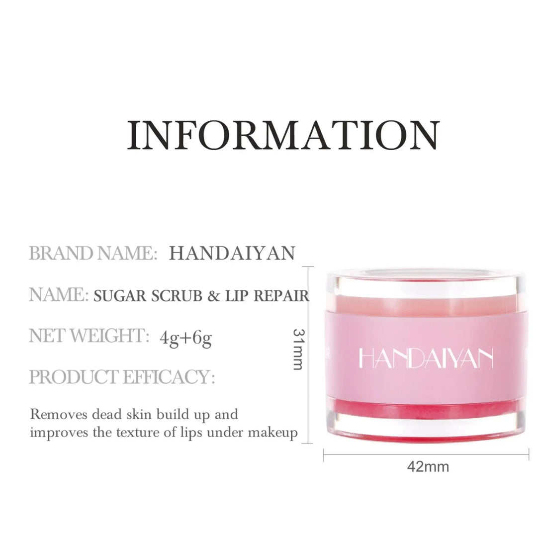 HANDAIYAN 2in1 Lip Scrub Balm Exfoliator Moisturizer Repair Mask Sugar Care Double Effected Hydrating Treatment
