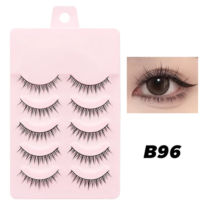 DINGSEN 5 Pairs Manga Lashes Eyes Lashes Soft Natural Long Eyelashes Fake Lashes Anime Wispy Strip False Eyelashes Makeup