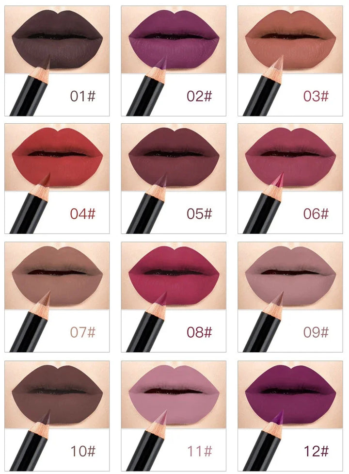 Professional 12 Color Wood Lip liner Waterproof Lady Charming Lip Liner Soft Pencil Makeup Women's Long Lasting Cosmetic Tool