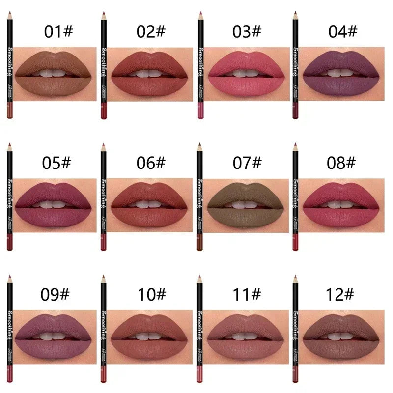 12 Color Matte Lipliner Pencil Long-Lasting Waterproof Plumping Stain Lipstick Natural Brown Lip Liner Professional Makeup
