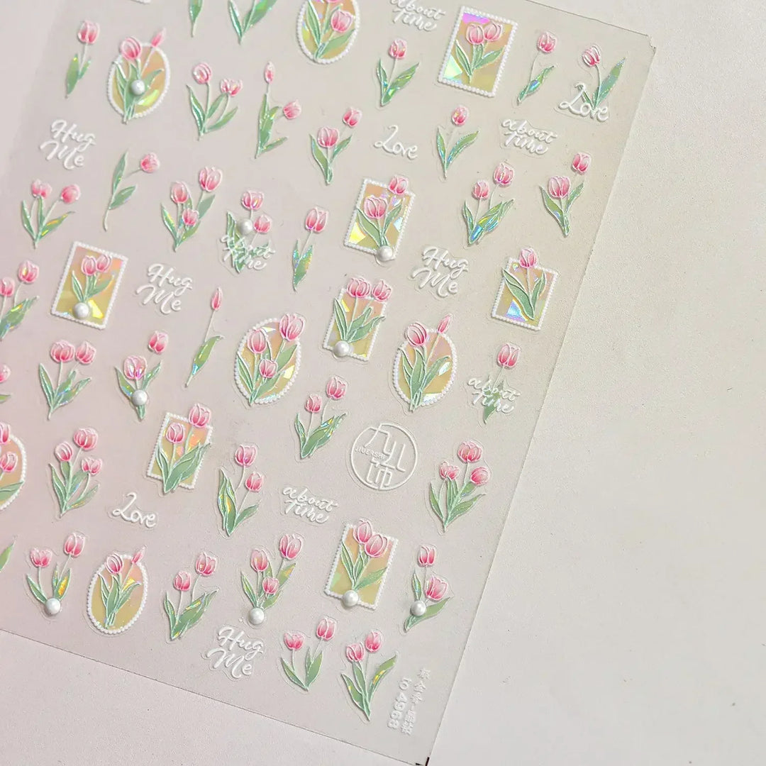 Lace Garden Bowknot Bow Tie Rose Flower Petal Pearl Irregular Border Self Adhesive 5D Nail Art Decoration Sticker Manicure Decal