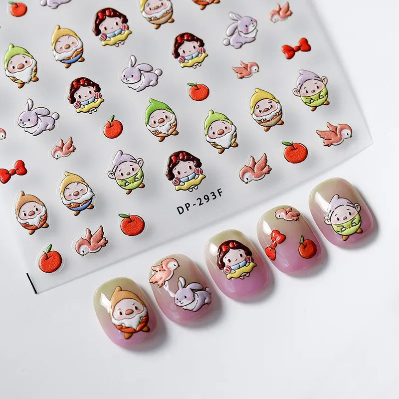 Disney Princess Cartoon 5D Nail Stickers Nail Art Decoration Frozen Snow White Nail Art Stickers Nail Supplies