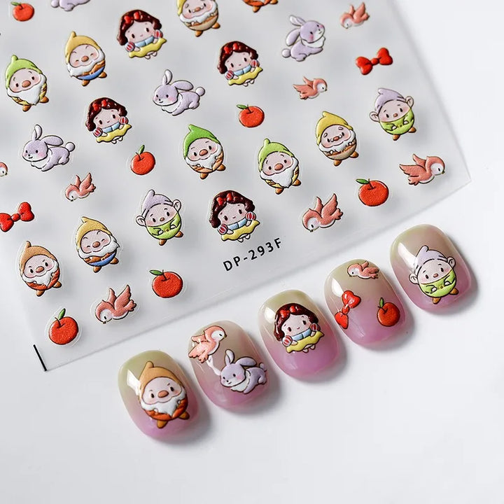 Disney Princess Cartoon 5D Nail Stickers Nail Art Decoration Frozen Snow White Nail Art Stickers Nail Supplies