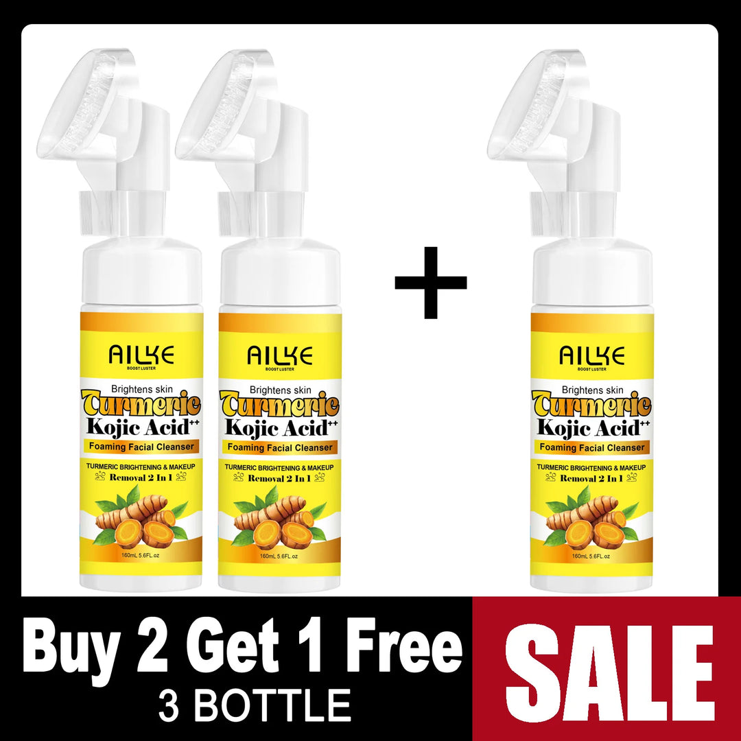 AILKE Brightening Foaming Facial Cleanser, With Natural Turmeric, Kojic Acid, Remove Makeup Residue and Acne, Clean Skin,160 ml