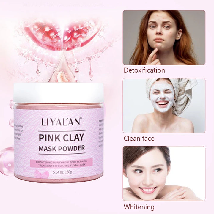 Pink Clay Mask Powder Face Reduce Blackheads Acne Kaolin Peel Off Purify Pores Facial Whitening Exfoliating SPA Beauty Skin Care