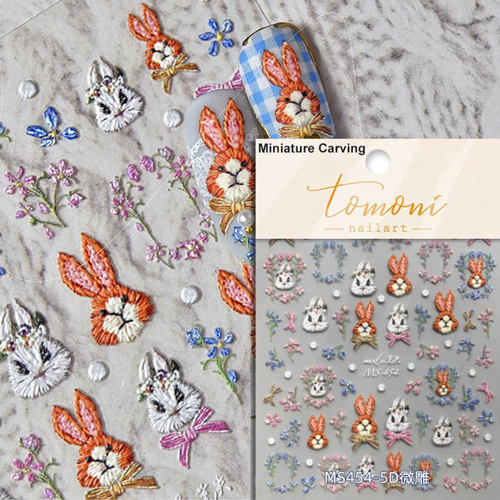 Lovely Cat Bunny Bowknot Poker Crown Lock Key Easter Eggs Love Cute Rabbit Mushroom Chick Flower Dog DIY Nail Art Stickers Decal