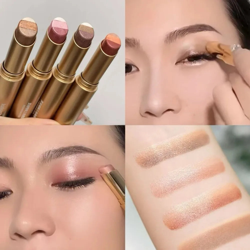 3 Colors Gradient Eyeshadow Stick Sparkling Pearl Cream Stick Long Lasting Eye Makeup Lazy Easy Blend for Daily Eye Shadow