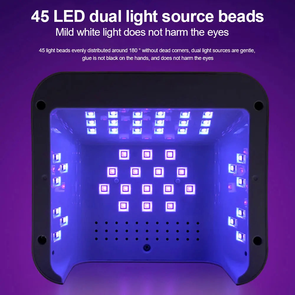 Professional 45LED UV Nail Dryer Lamp with LCD Smart Screen Gel Curing Drying Lamp Removable Base Pedicure Tool