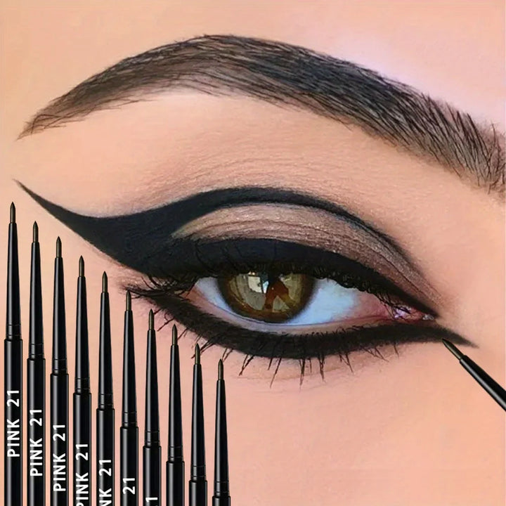 10pcs Deep Black Gel Eyeliner Pencil – Waterproof, Sweat-Resistant & Perfect for Smoky Looks