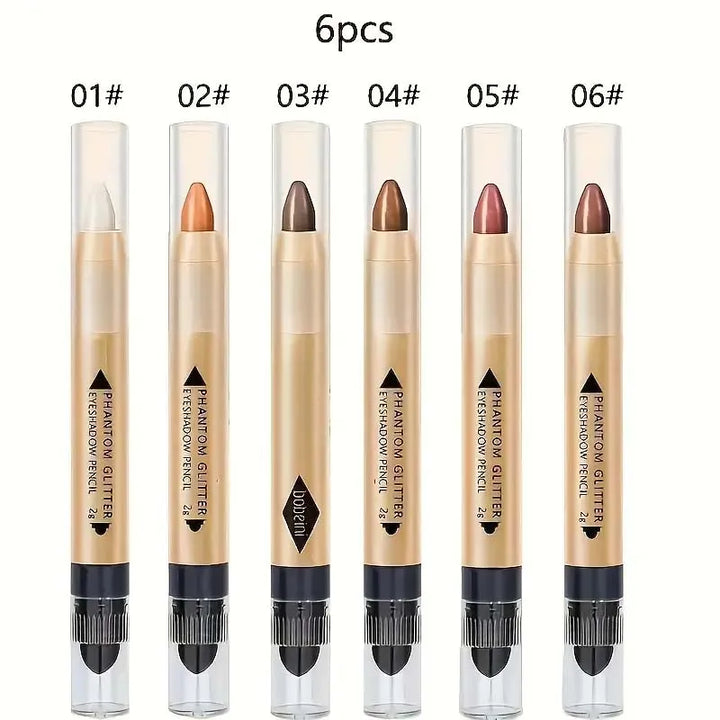 6pcs Highlighter Eyeshadow Pencil Shimmer Glitter Contouring Double-headed Eyeshadow Stick Lazy Eyeshadow Makeup