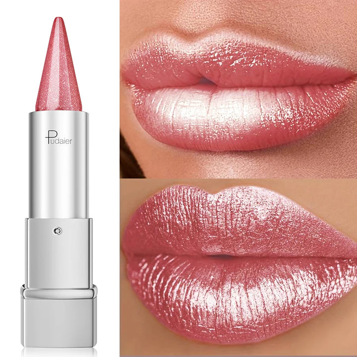 Pearlescent Sparkle Lipstick, Waterproof 24H Long Lasting, Lightweight Shiny Lip Makeup, Colorfast for Girls