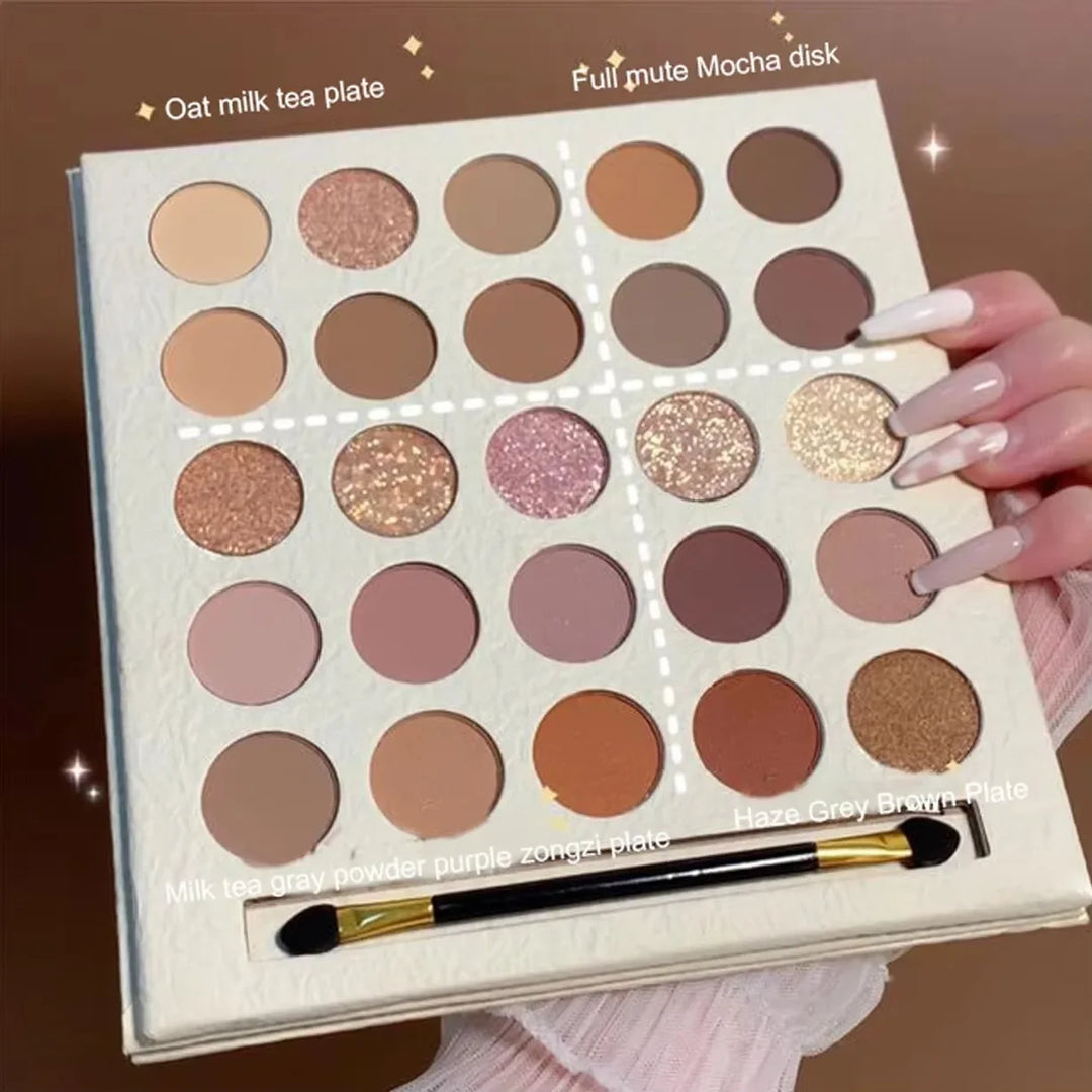 25-Color Eyeshadow Palette Earth Tones Matte & Shimmer Autumn Winter Low Saturation Orange Brown Makeup with Brush