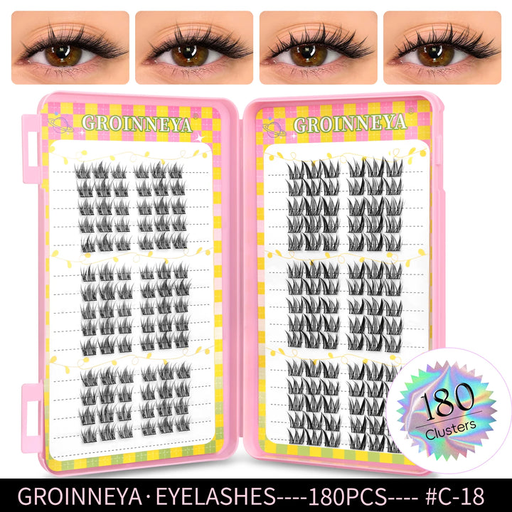 GROINNEYA Eyelashes Clusters 320 pcs Natural Eyelash extension Cluster Lashes Volume Mixed Tray Lashes Cluster Natural Lashes