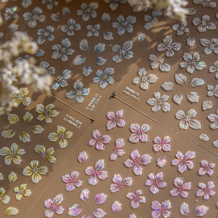 Hipster Pure White Flowers Rose Spring Lily Peony Camellia Daisy Jelly Cherry Blossom Magnolia Nail Art Stickers Manicure Decals
