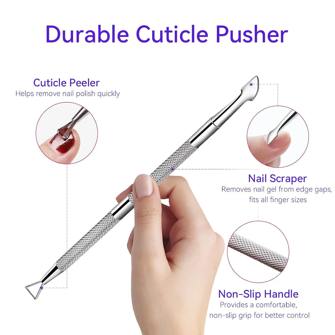 Makartt Gel Nail Polish Remover Clips Kit,With Double Ended Metal Cuticle Pusher,20 pcs Plastic Resuable Finger and Toe